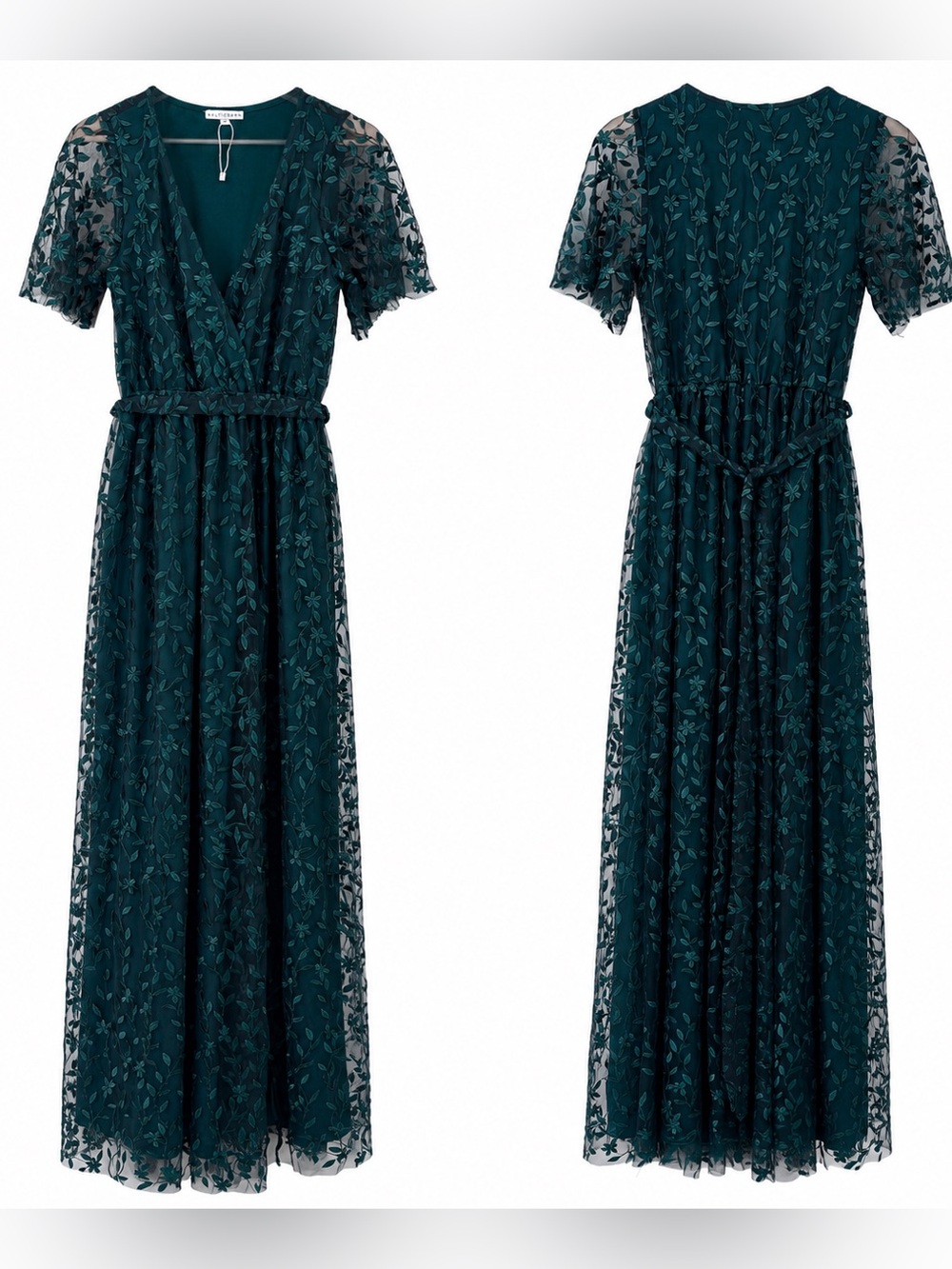 NWOT Baltic Born Marseille embossed Maxi dress Deep Green flutter sleeve Sz Med - Picture 4 of 11